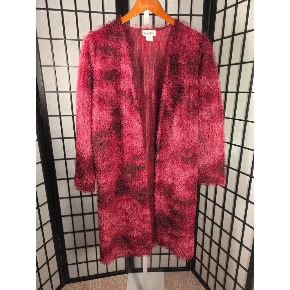VTG Carol Rose Whimsigoth Eyelash‎ Burgundy Tiger Stripe Duster Cardigan Medium